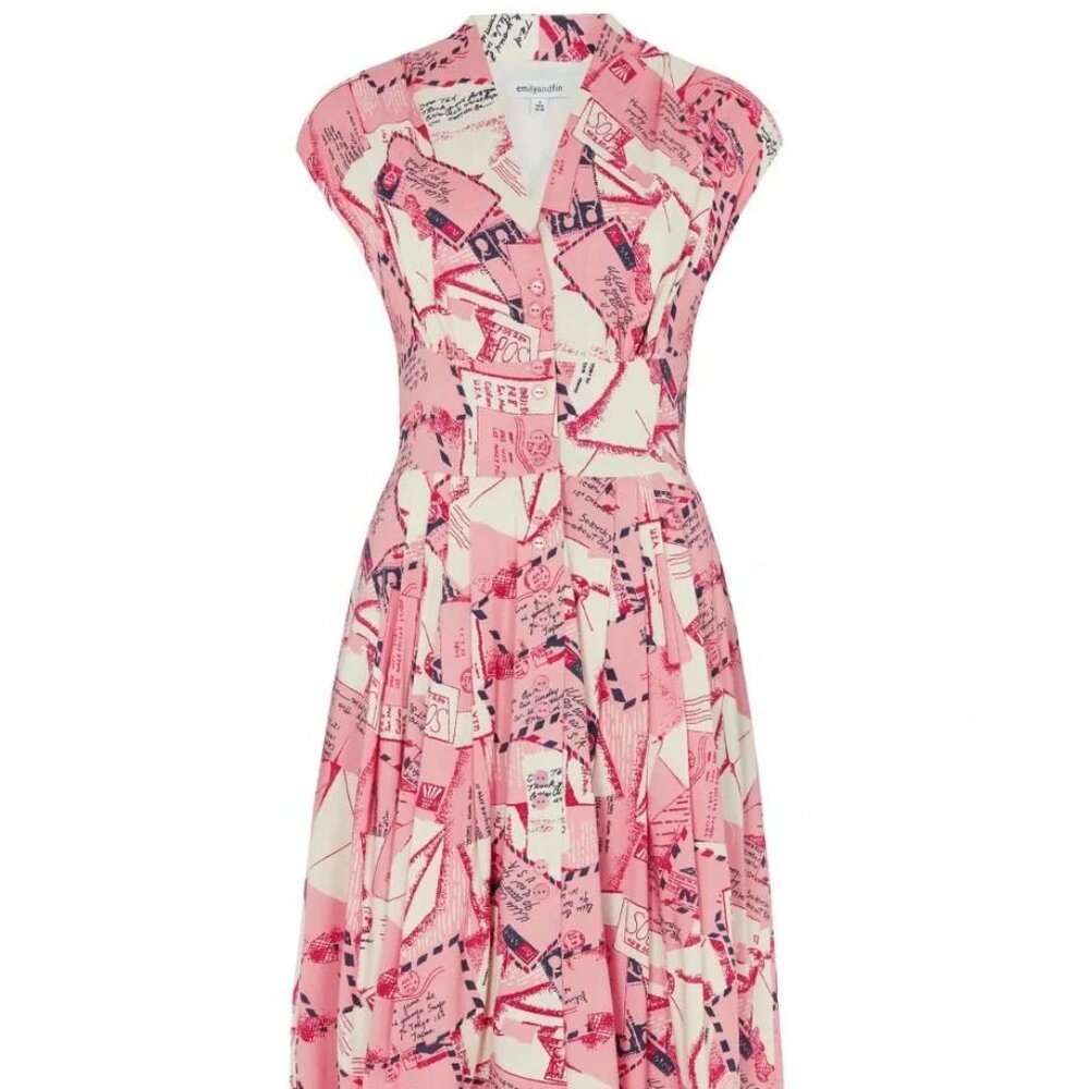 Emily and Fin Love Letters Button Down Vintage Style Dress UK 10